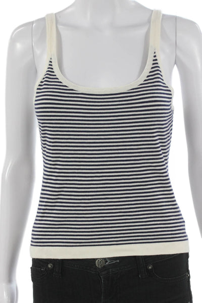 Edikted Women Basic Striped Scoop Neck Sleeveless Tank White Polyester Size L