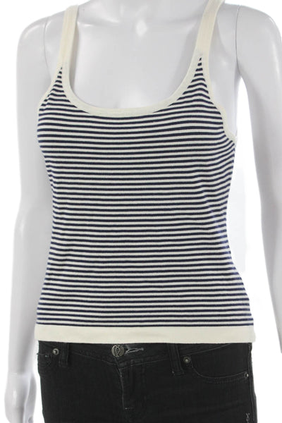 Edikted Women Basic Striped Scoop Neck Sleeveless Tank White Polyester Size L