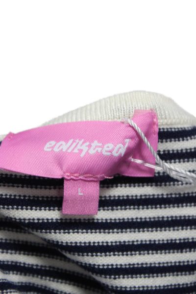 Edikted Women Basic Striped Scoop Neck Sleeveless Tank White Polyester Size L