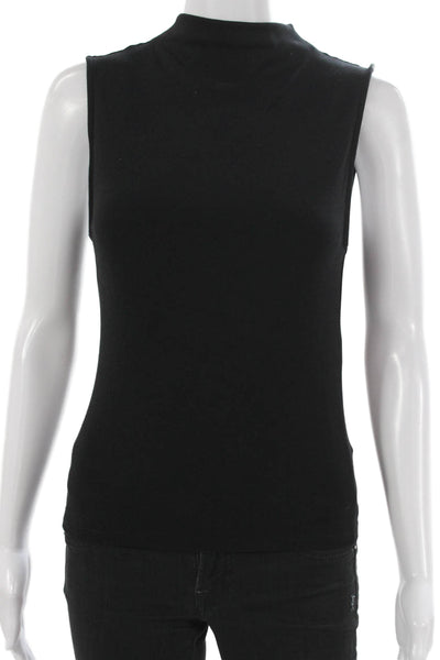 Zara Women Basic Sleeveless Mock Neck Cotton Tank Black Size L