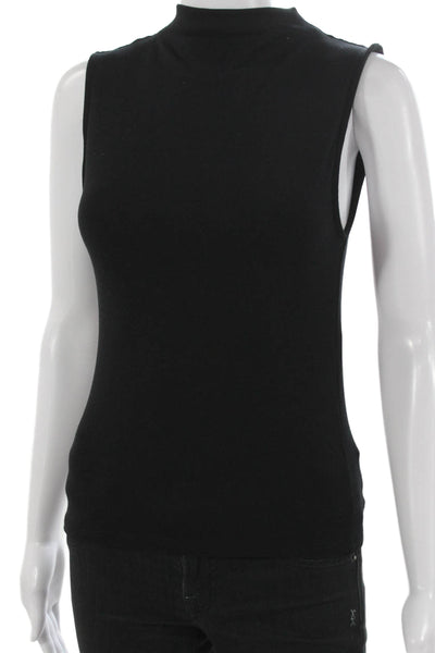 Zara Women Basic Sleeveless Mock Neck Cotton Tank Black Size L