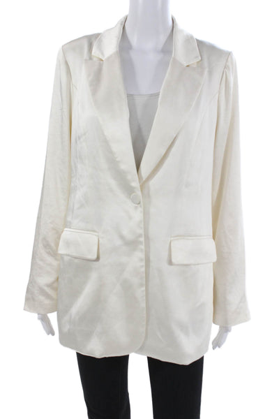 Aqua Women Blazer Ivory Polyester Button Long Sleeve Size M