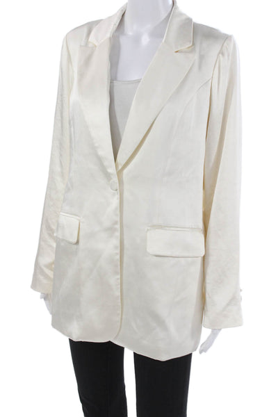 Aqua Women Blazer Ivory Polyester Button Long Sleeve Size M