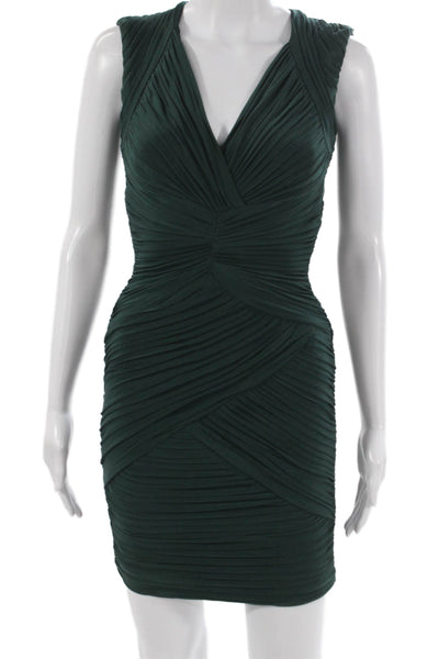 BCBG Max Azria Womens Bodycon Dress Green V-Neck Sleeveless Zip Size XS