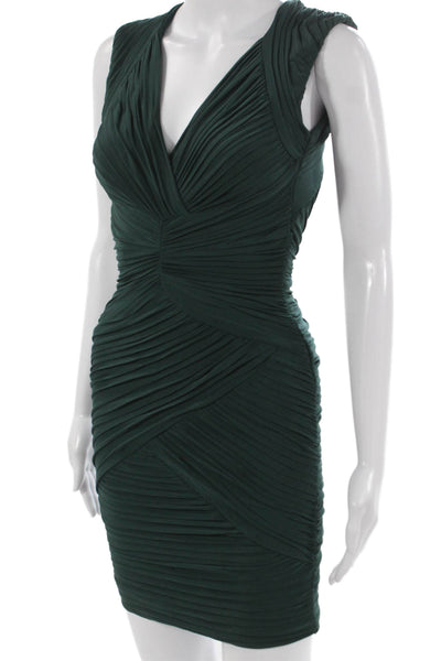 BCBG Max Azria Womens Bodycon Dress Green V-Neck Sleeveless Zip Size XS
