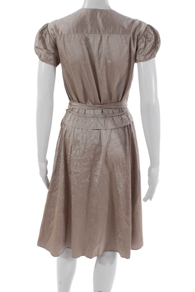 Calypso Womens Wrap Dress Silk Beige V Neck Short Sleeve Tie Waist Long Size 0