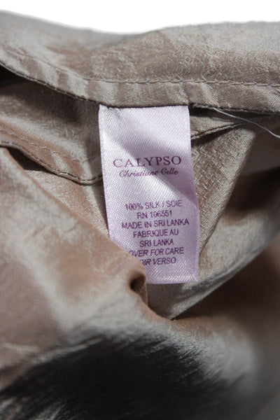 Calypso Womens Wrap Dress Silk Beige V Neck Short Sleeve Tie Waist Long Size 0
