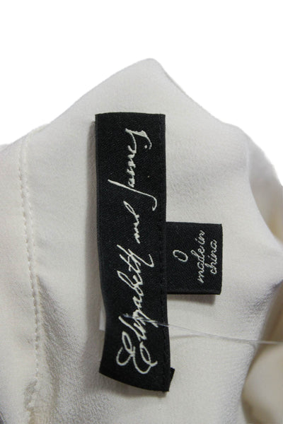 Elizabeth & James Women Silk Romper Collared Long Sleeve Button Ivory Size 0
