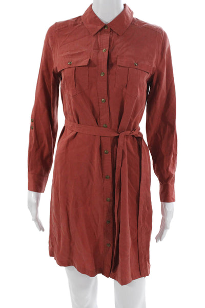Banana Republic Womens Red Collared Shirt Dress Long Sleeve Button Size 2P