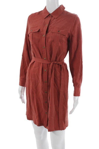 Banana Republic Womens Red Collared Shirt Dress Long Sleeve Button Size 2P