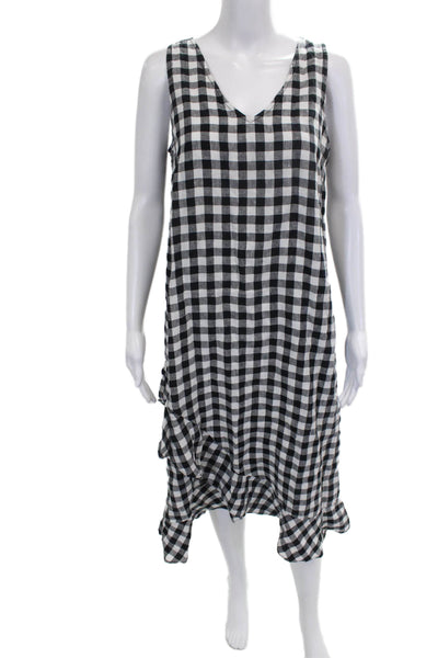 Lord & Taylor Women Black Gingham V-Neck Shift Dress Knee Length Size S