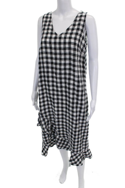 Lord & Taylor Women Black Gingham V-Neck Shift Dress Knee Length Size S