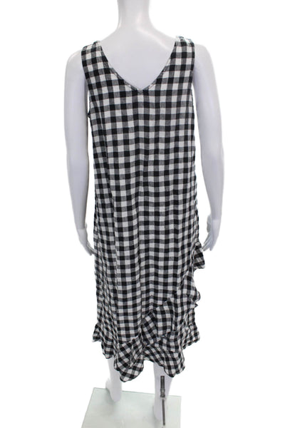 Lord & Taylor Women Black Gingham V-Neck Shift Dress Knee Length Size S