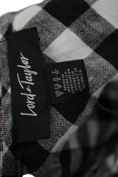 Lord & Taylor Women Black Gingham V-Neck Shift Dress Knee Length Size S