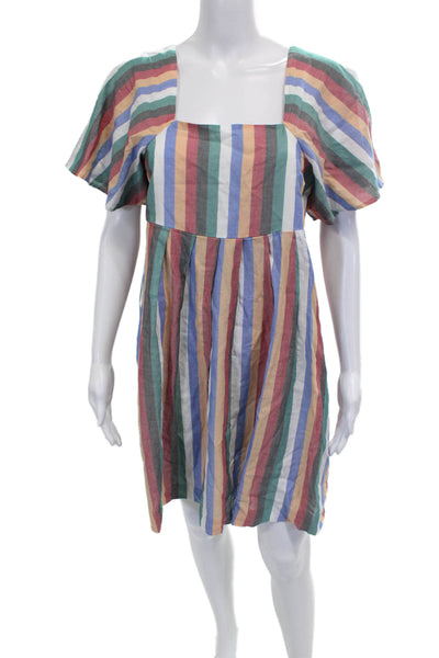 Madewell Womens Striped Square Neck Shift Dress Multicolor Short Sleeve Size M