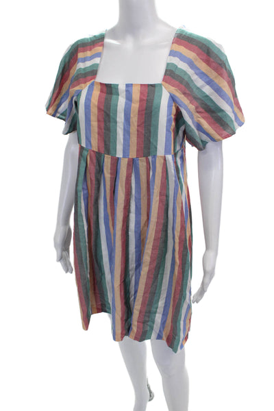 Madewell Womens Striped Square Neck Shift Dress Multicolor Short Sleeve Size M