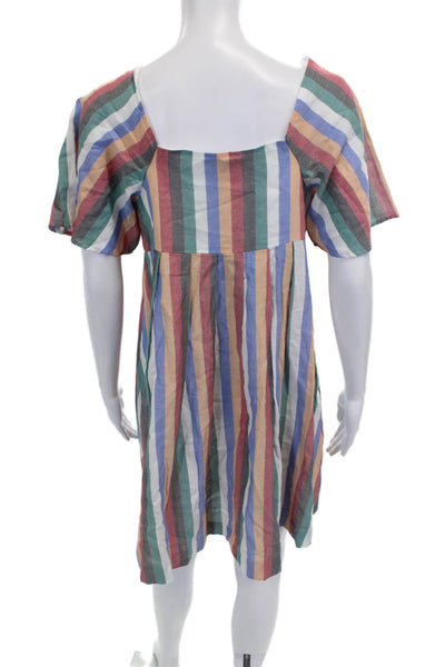 Madewell Womens Striped Square Neck Shift Dress Multicolor Short Sleeve Size M
