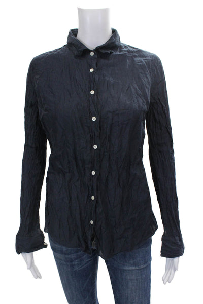 J Crew Women Basic Cotton Collared Button-Up Long Sleeve Blue Shirt Size 12