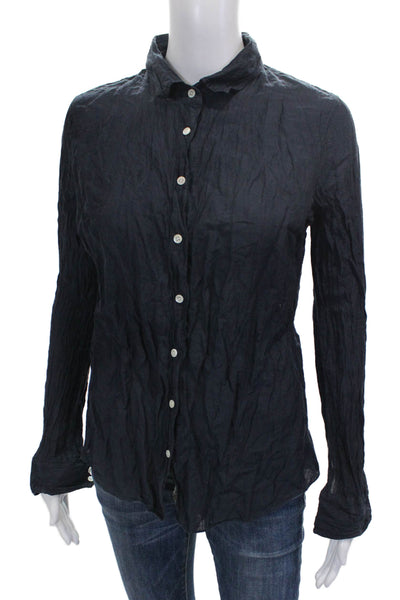 J Crew Women Basic Cotton Collared Button-Up Long Sleeve Blue Shirt Size 12