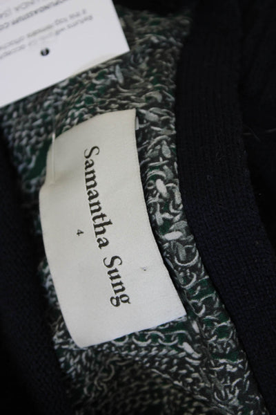 Samantha Sung Women Blue Cashmere Graphic V-Neck Cardigan 3/4 Sleeve Size 4