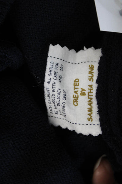 Samantha Sung Women Blue Cashmere Graphic V-Neck Cardigan 3/4 Sleeve Size 4