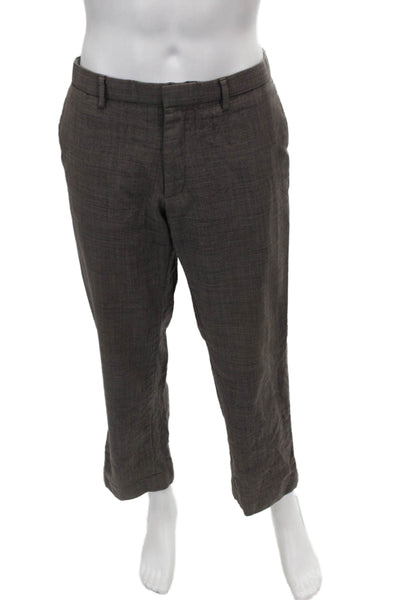 Banana Republic Mens Dress Pants Brown Wool Check Zip Size 32