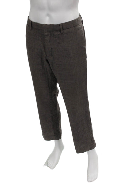 Banana Republic Mens Dress Pants Brown Wool Check Zip Size 32