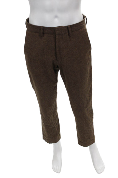 J Crew Mens Dress Pants Brown Herringbone Wool Zip Size 31