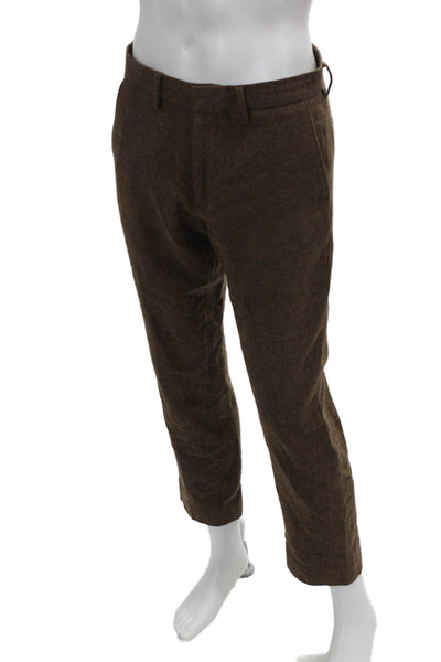 J Crew Mens Dress Pants Brown Herringbone Wool Zip Size 31