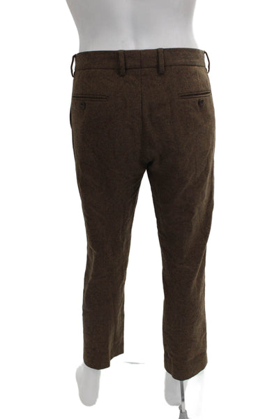 J Crew Mens Dress Pants Brown Herringbone Wool Zip Size 31