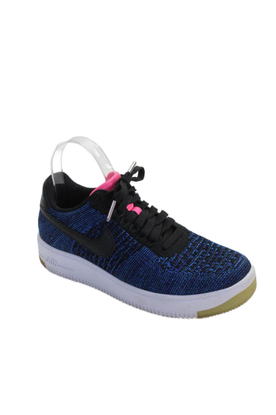 Nike Womens Lace Up Air Force 1 Flyknit Low Top Sneakers Blue Black Size 7.5