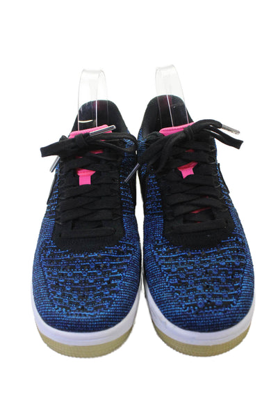 Nike Womens Lace Up Air Force 1 Flyknit Low Top Sneakers Blue Black Size 7.5