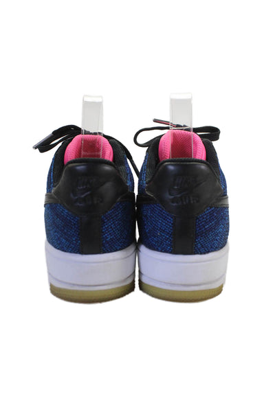 Nike Womens Lace Up Air Force 1 Flyknit Low Top Sneakers Blue Black Size 7.5
