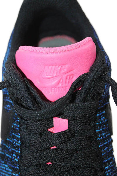 Nike Womens Lace Up Air Force 1 Flyknit Low Top Sneakers Blue Black Size 7.5