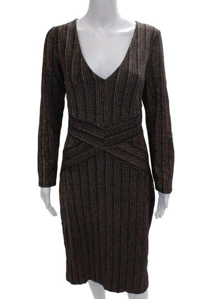 Rachel Rachel Roy Womens Bodycon Striped VNeck Long Sleeve Dress Black Size 2XL