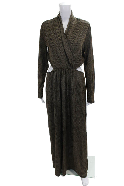 Rachel Rachel Roy Women Maxi Dress Black Striped V-Neck Long Sleeve Size XL