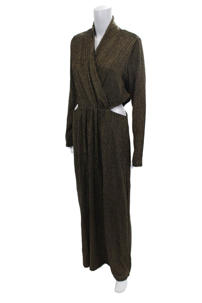 Rachel Rachel Roy Women Maxi Dress Black Striped V-Neck Long Sleeve Size XL