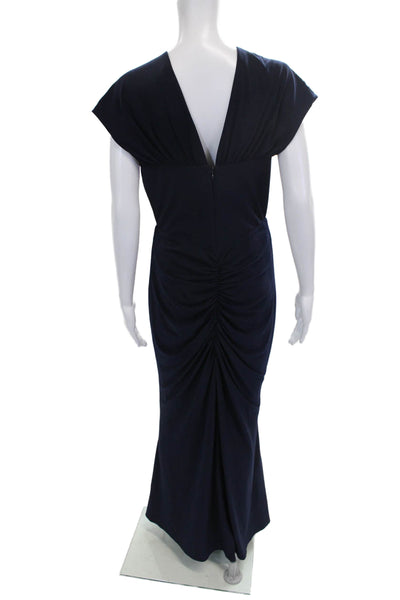 Jewel Badgley Mischka Women Blue V-Neck Maxi Short Sleeve Dress Size 10