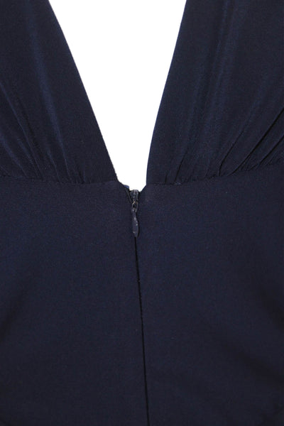 Jewel Badgley Mischka Women Blue V-Neck Maxi Short Sleeve Dress Size 10