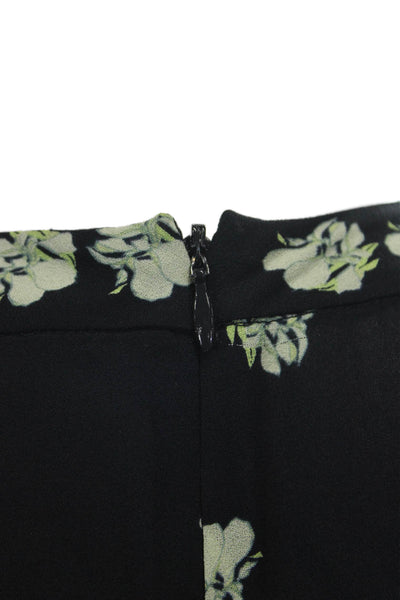 A.L.C. Womens Basic Silk Floral Round Neck Short Sleeve Blouse Black Size 4
