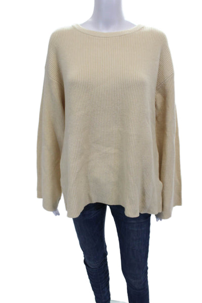 The Drop Women Pullover Sweater Beige Viscose Crew Neck Long Sleeve Size M
