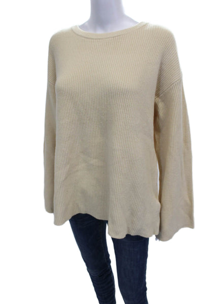 The Drop Women Pullover Sweater Beige Viscose Crew Neck Long Sleeve Size M