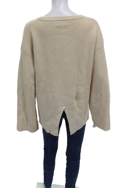The Drop Women Pullover Sweater Beige Viscose Crew Neck Long Sleeve Size M