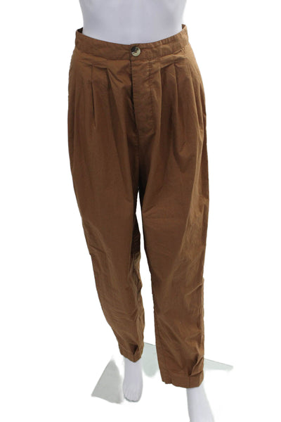 Doen Womens Ankle Pants Brown Cotton Button Solid Size 4