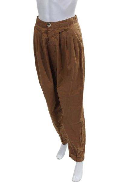 Doen Womens Ankle Pants Brown Cotton Button Solid Size 4