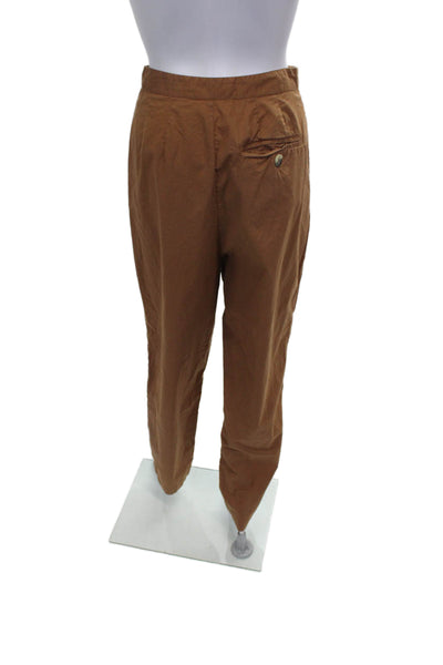 Doen Womens Ankle Pants Brown Cotton Button Solid Size 4