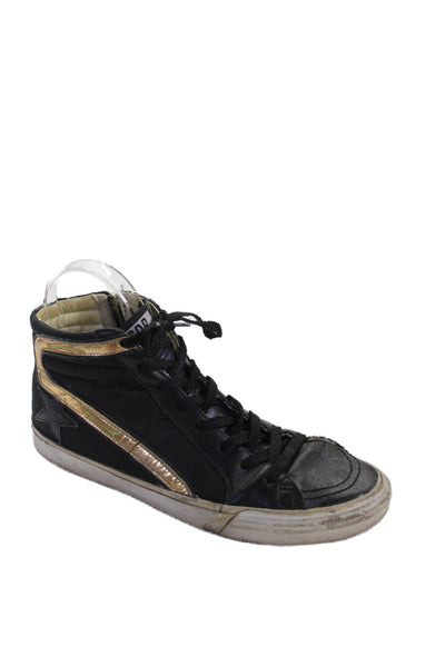 Golden Goose Womens Leather Distressed Zippered Sneakers Black Size 9