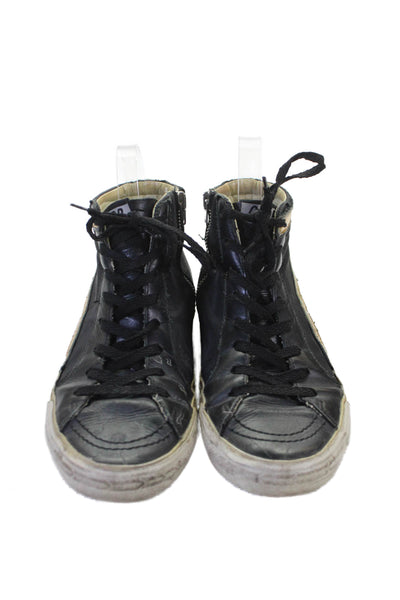 Golden Goose Womens Leather Distressed Zippered Sneakers Black Size 9