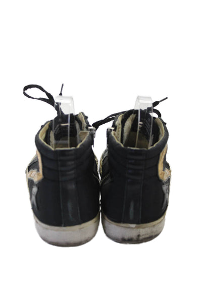 Golden Goose Womens Leather Distressed Zippered Sneakers Black Size 9