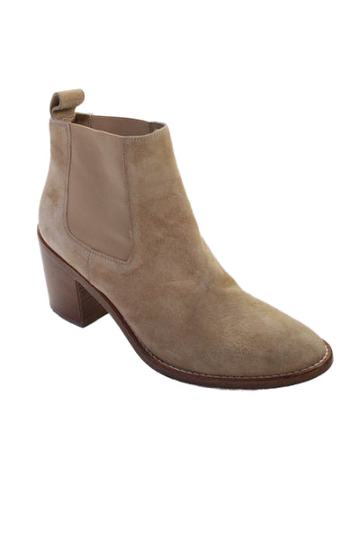 Jenni Kayne Womens Suede Heeled Ankle Boots Beige Size 9